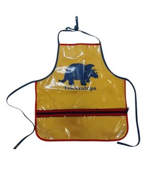90s Kids Yellow Triceratops Vinyl Art Smock Apron with Blue Trim
